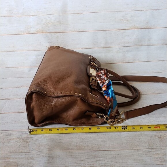 Michael Kors Leather Satchel Crossbody Handbag Pebbled Gold Tone Chain Hardware - Picture 16 of 16